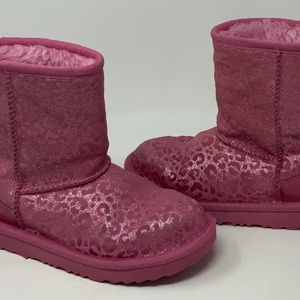 Ugg Australia Kids Girls Winter Boots sz 1 Pink Shimmer Leopard EUC